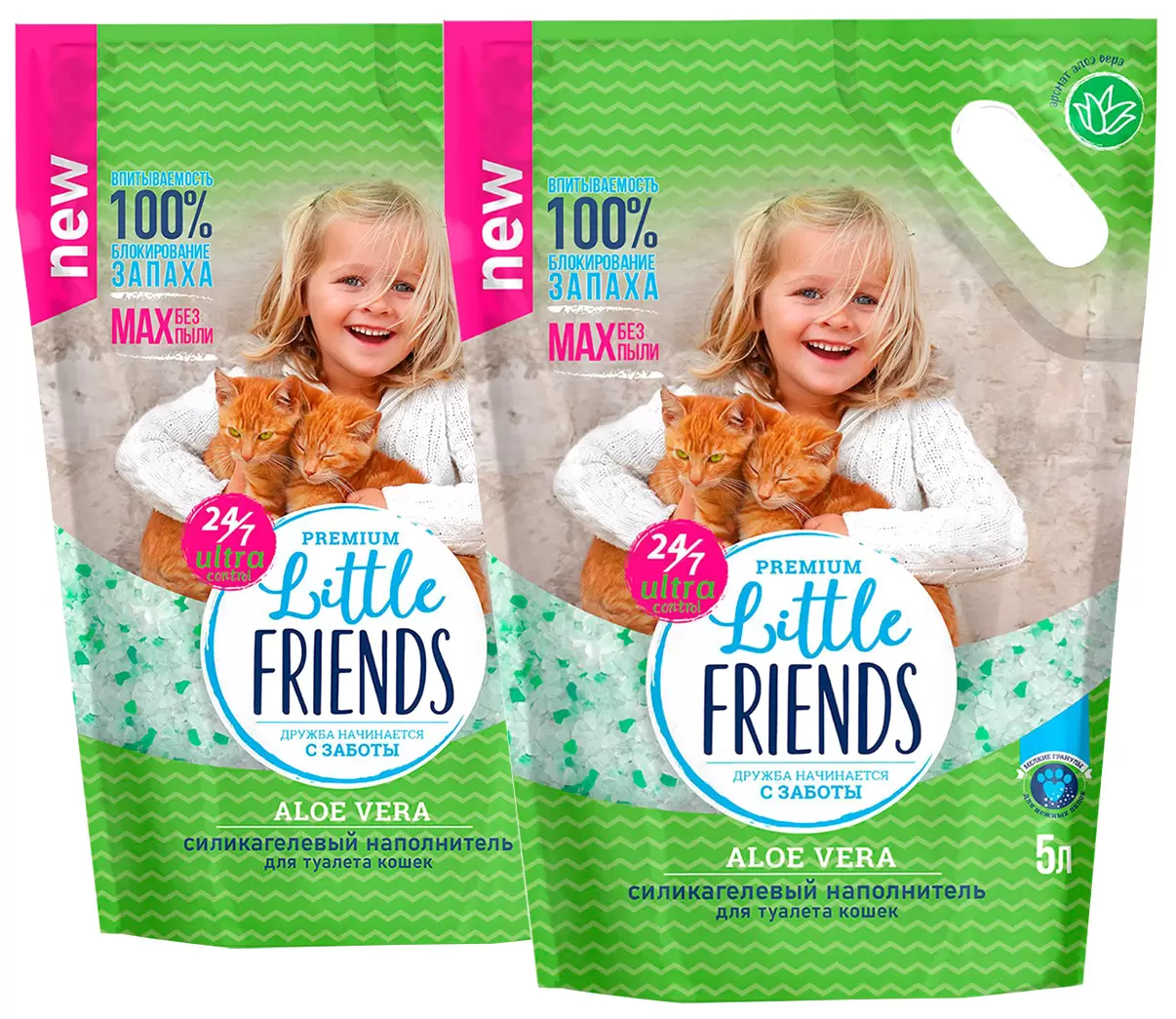 

Наполнитель LITTLE FRIENDS ALOE VERA силикагелевый, алоэ вера, 2 шт по 5 л