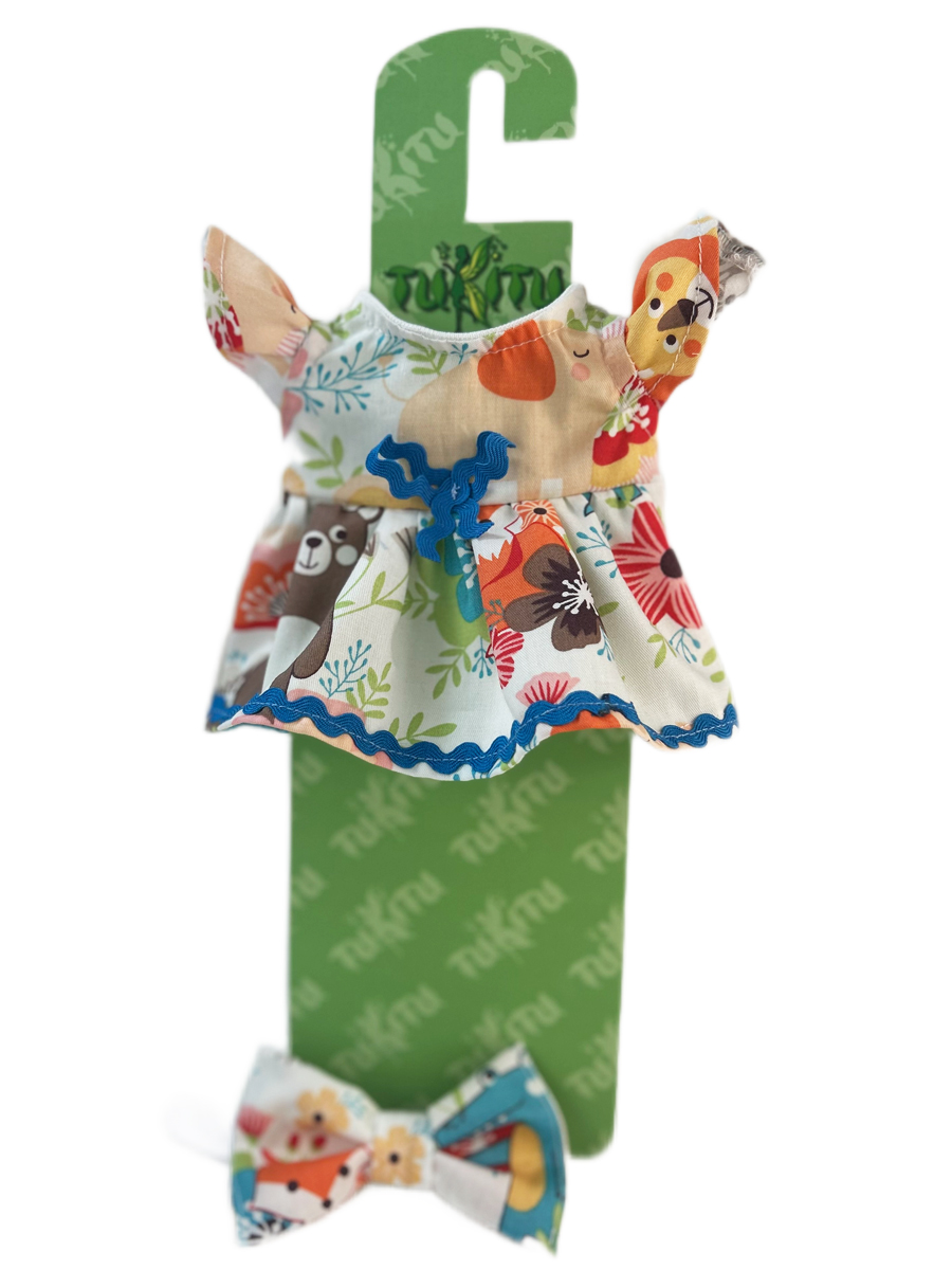 Комплект одежды для кукол и пупсов TuKiTu 26-30 см: Платье Зверюшки и цветы, бант, 98 tukitu одежда для кукол и пупсов шубка накидка бархатная 26 30 см