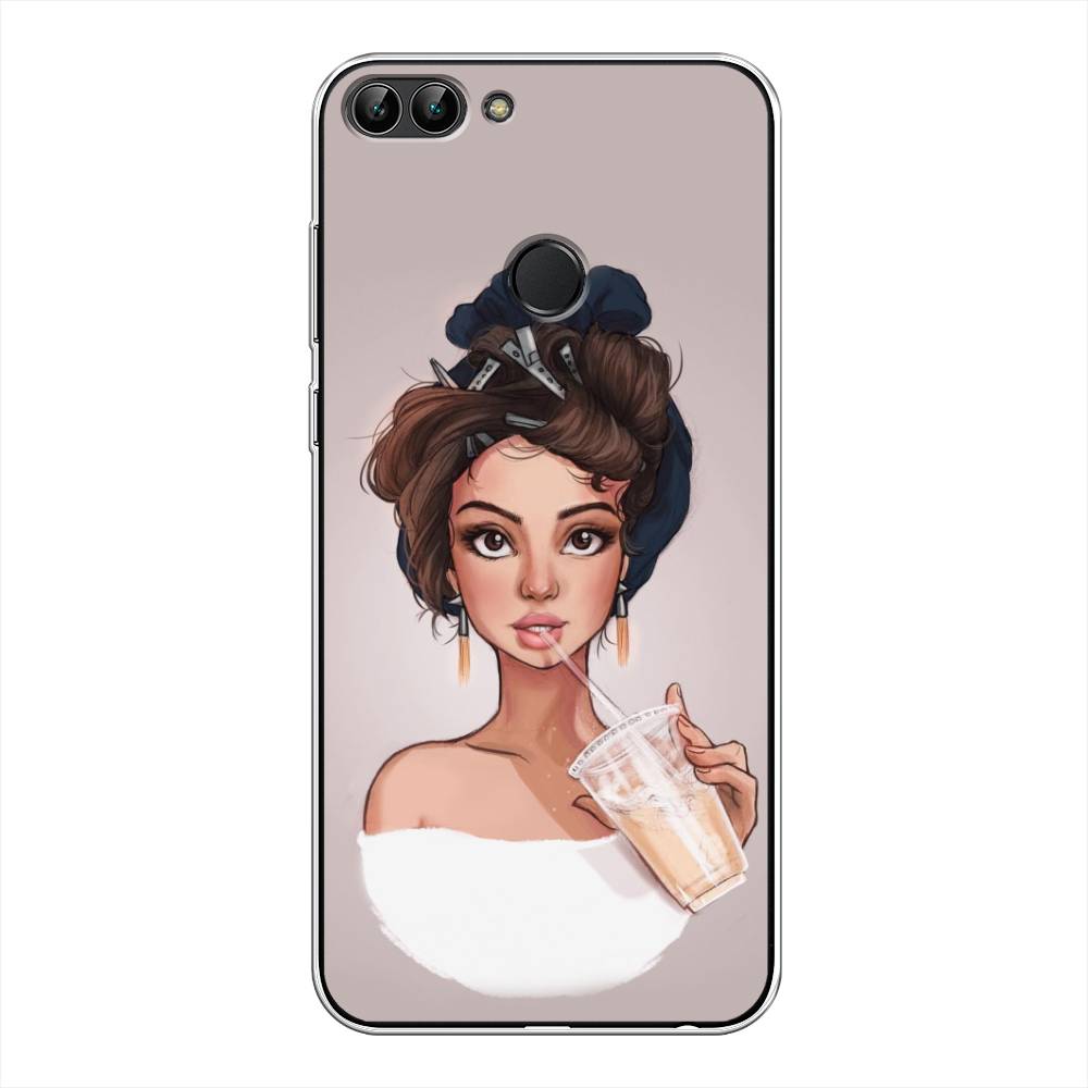 

Чехол для Huawei Y9 2018 "Девушка с фраппе", Серый, 64950-6