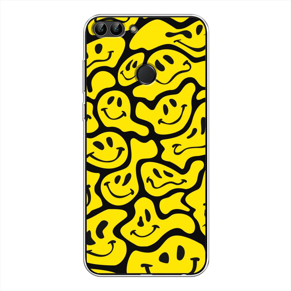 

Чехол для Huawei Y9 2018 "Расплывчатые смайлики желтые", Черный;желтый, 64950-6