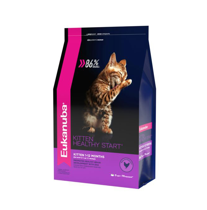 Сухой корм для котят Eukanuba Kitten Healthy Start птица, 4 шт по 5 кг