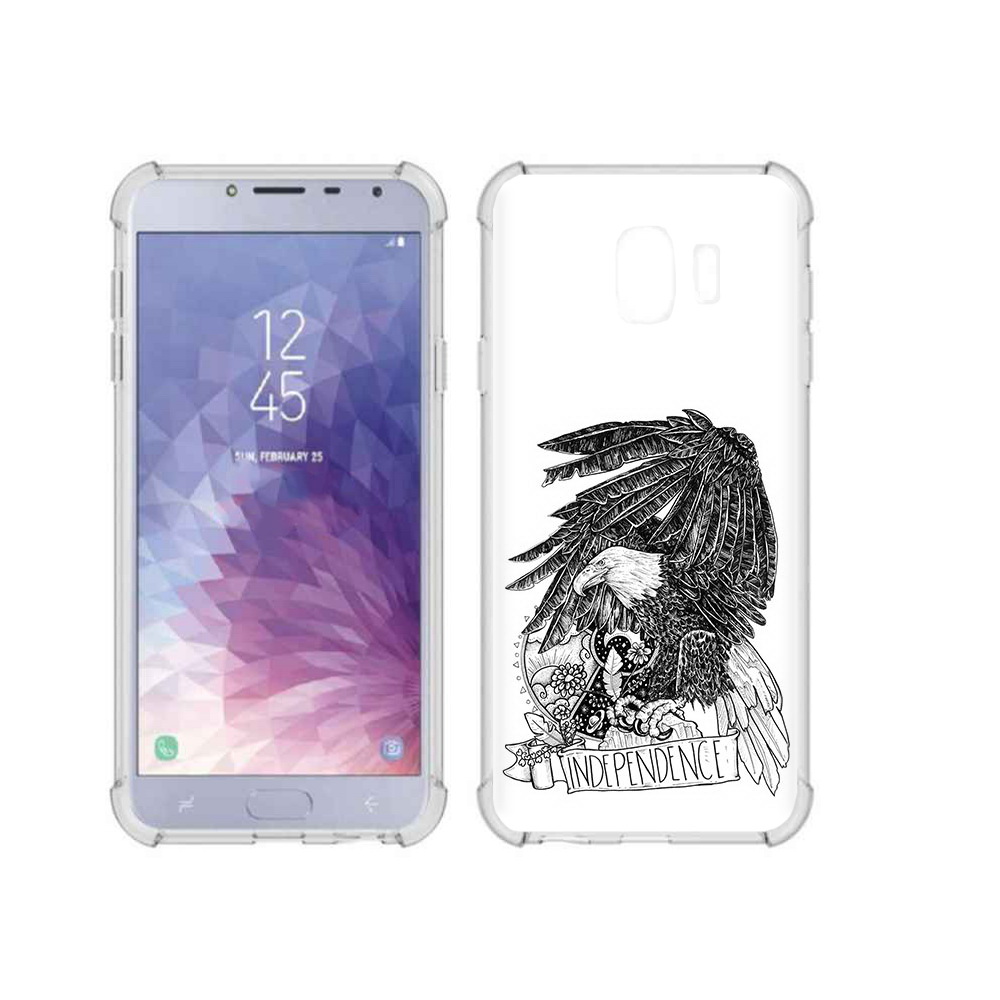 Чехол MyPads Tocco для Samsung Galaxy J4 (2018) черно белый сокол