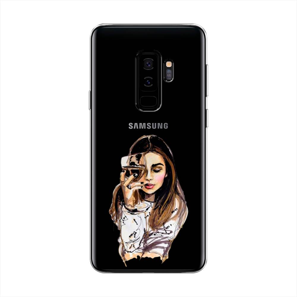 

Чехол Awog на Samsung Galaxy S9 + "Девушка с бокалом", Коричневый;прозрачный;бежевый, 25850-7