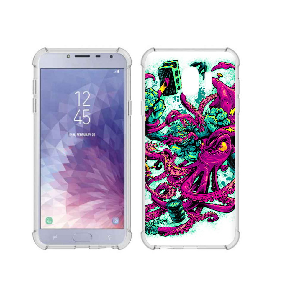 

Чехол MyPads Tocco для Samsung Galaxy J4 (2018) фиолетовый кракен, Прозрачный, Tocco