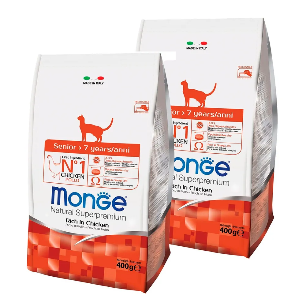 

Сухой корм для кошек MONGE CAT SENIOR CHICKEN, для пожилых, 2 шт по 0,4 кг