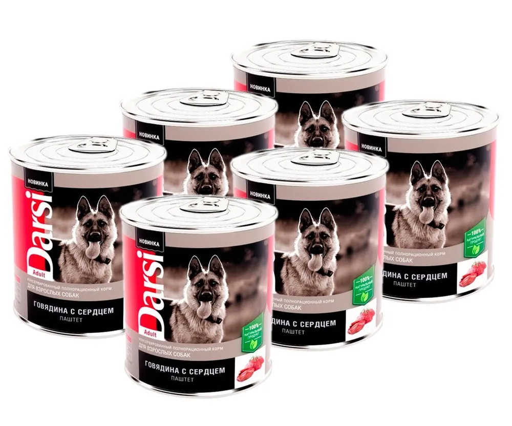 фото Консервы для собак darsi adult dog, паштет с говядиной и сердцем, 6 шт по 850 гр