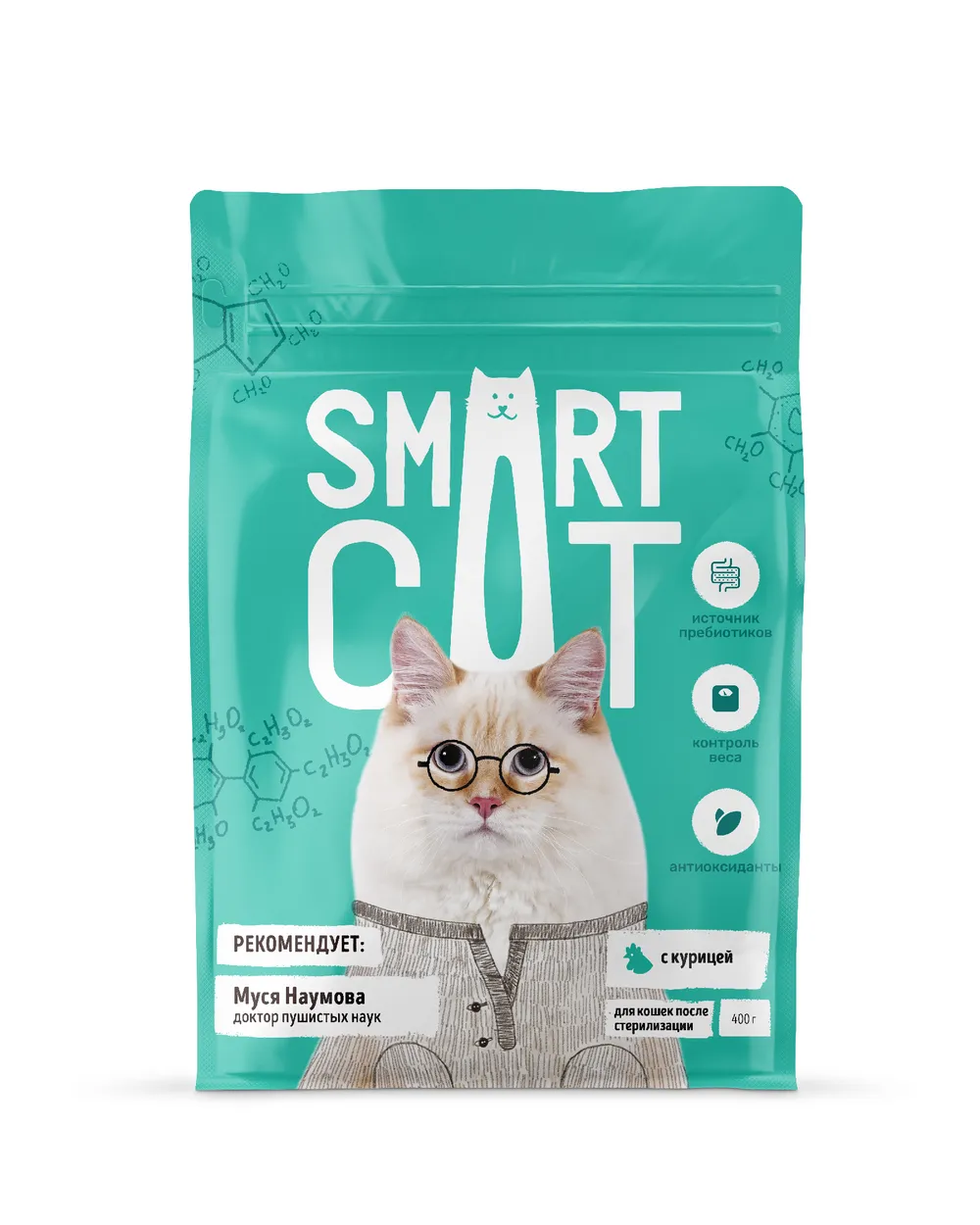 Сухой корм для кошек SMART CAT для стерилизованных, с курицей, 2 шт по 0,4 кг
