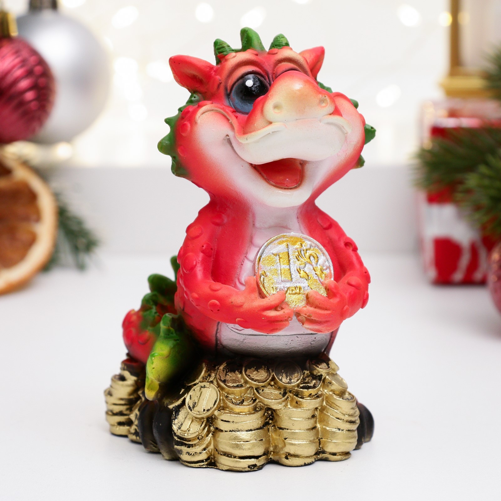 Копилка для денег Дракончик с рублем 10х7х6,5см