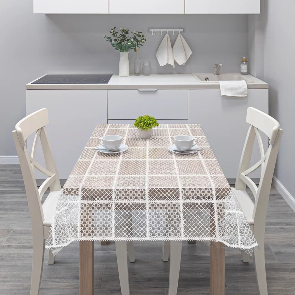 

Клеенка столовая ПВХ Вилина Муза 032-white, 1,32 x 22 м, шашечки, Белый