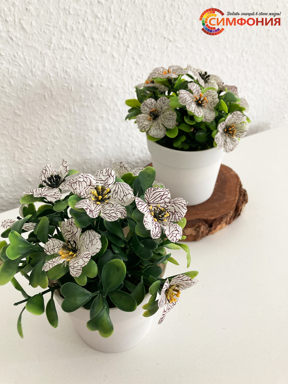 

Искусственное растение Фиалки, цвет белый, 2 шт, В горшке