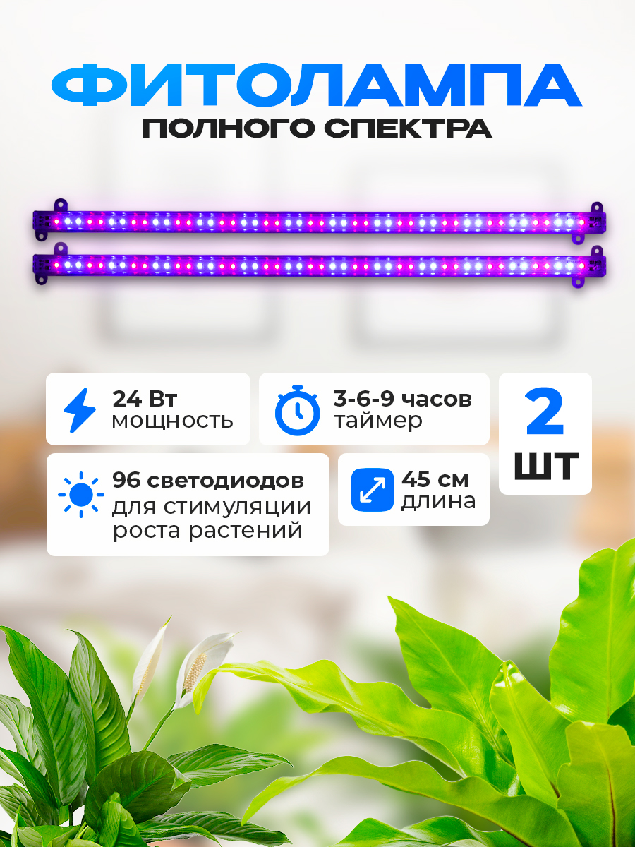 

Фитолампа для растений KuHome в наборе 2 шт., 24 Вт., фито