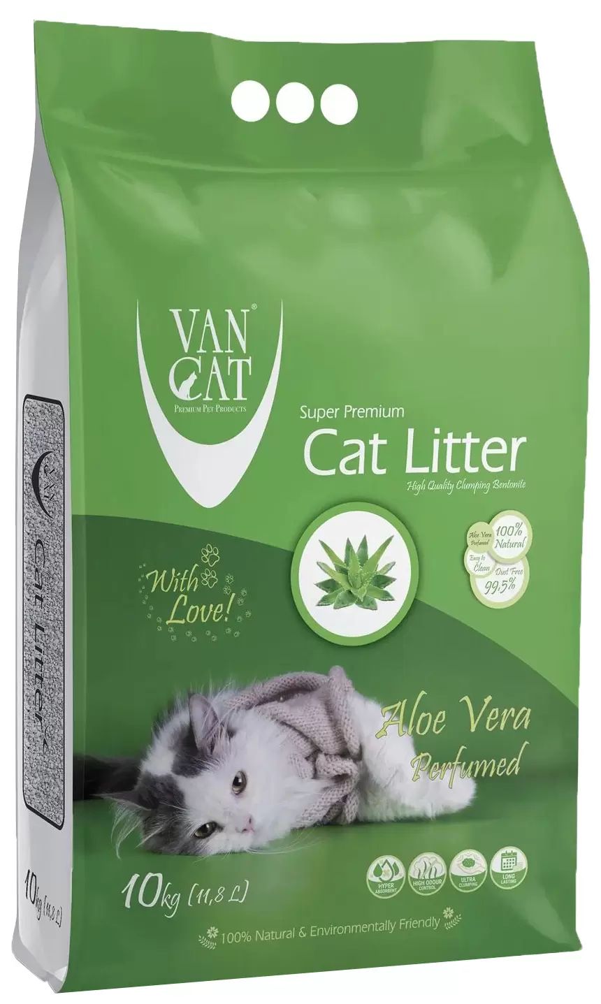 

Комкующийся наполнитель VAN CAT ALOE VERA бентонитовый, алоэ вера, 2 шт по 10 кг