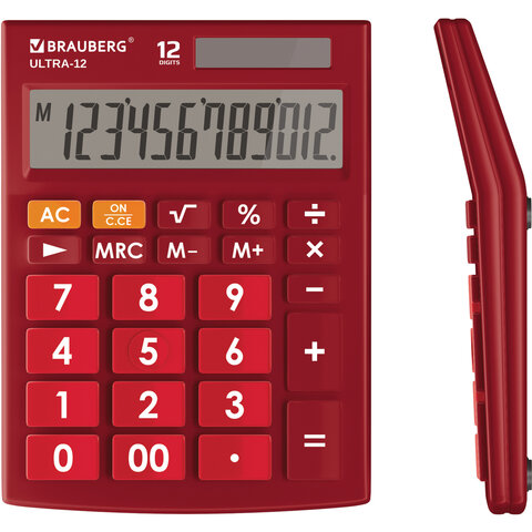 Калькулятор настольный Brauberg Ultra-12-WR 12-разрядный бордовый , 20шт.