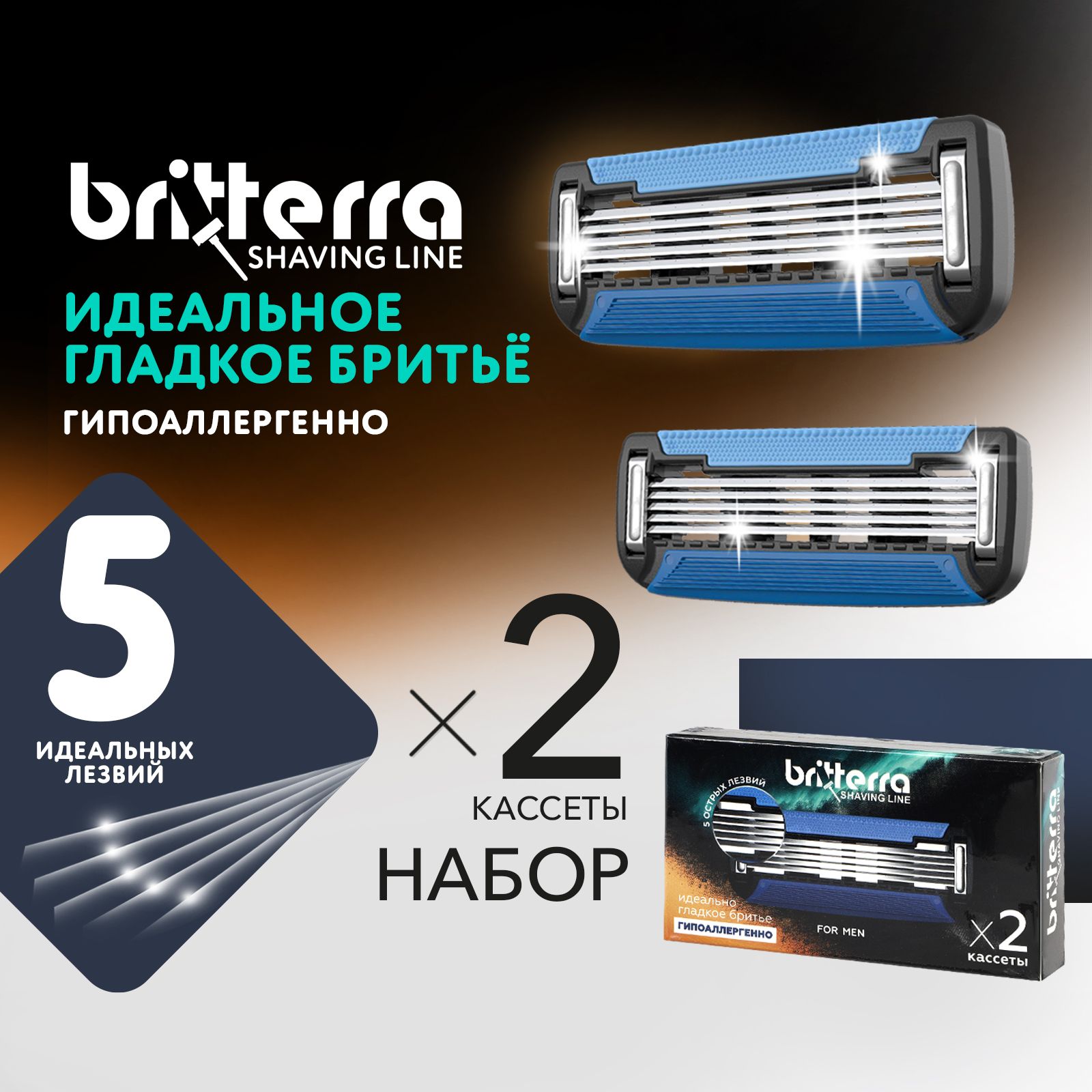 Сменные кассеты для бритья мужские BRITTERRA FOR MEN 5 лезвий 2 шт