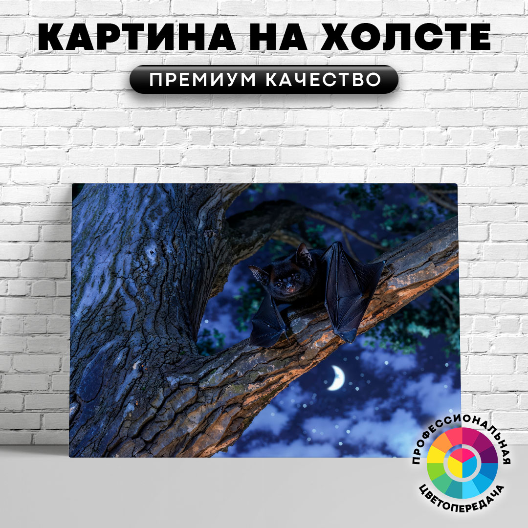 

Картина на холсте Летучая мышь на ветке 40х30 см, ЖЛЕТУ