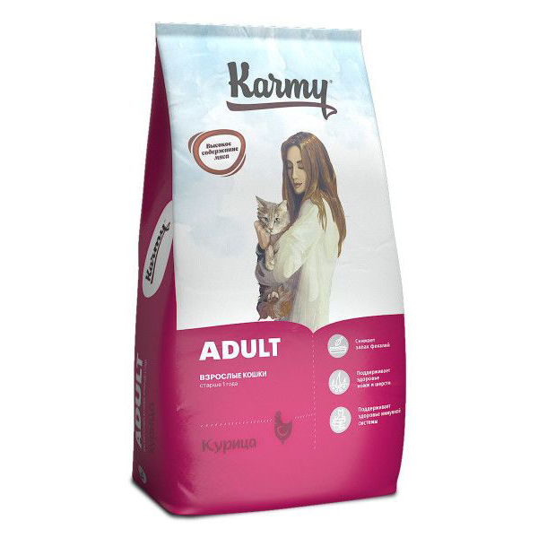 фото Сухой корм для кошек karmy adult с курицей, 2 шт по 10 кг