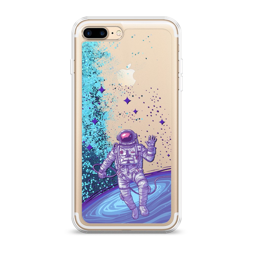 фото Жидкий чехол с блестками "космонавт в открытом космосе" на apple iphone 7 plus awog