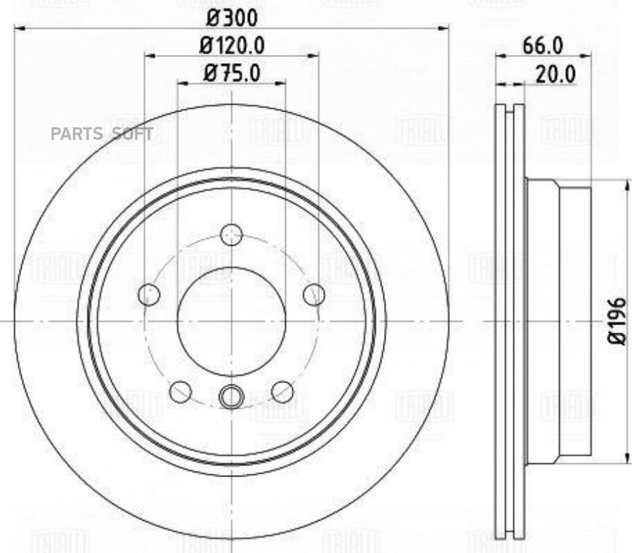 

Тормозной диск Trialli задний для BMW X1 E84 09-, 1 E81 04- 300 мм DF261003