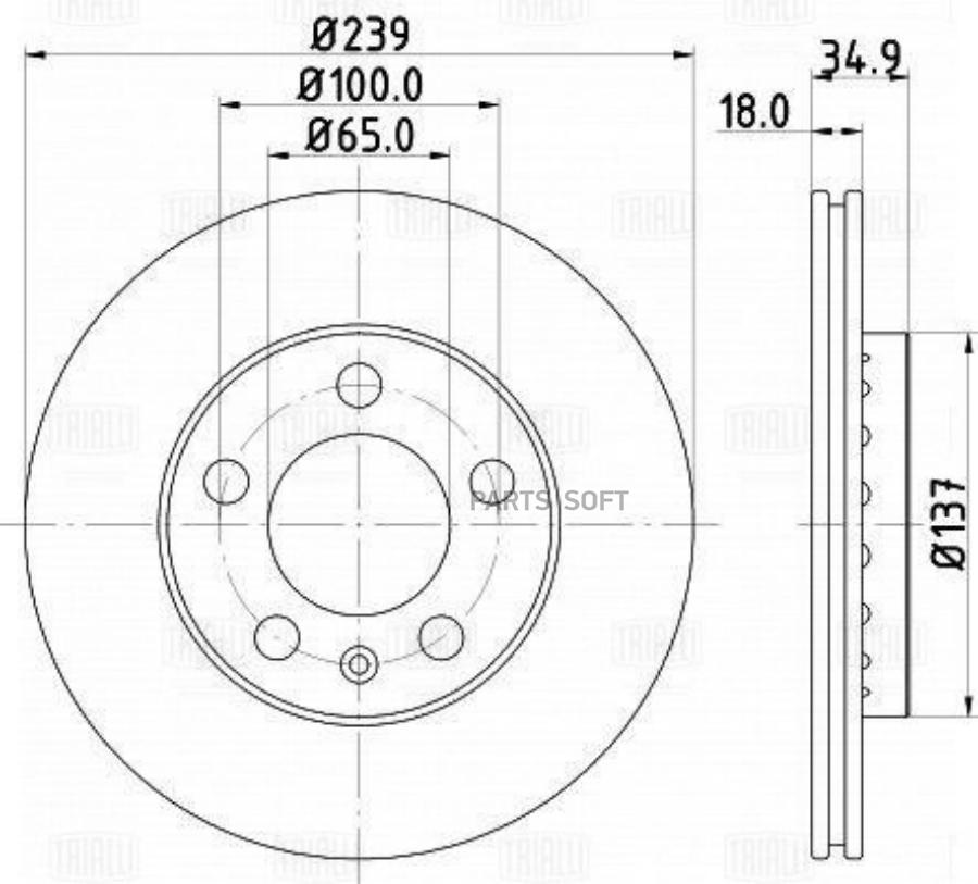 

Диск Торм. Для АМ Skoda Fabia (99-)Vw Polo (01-) Перед. D239 (Df 180127) Trialli Df180127