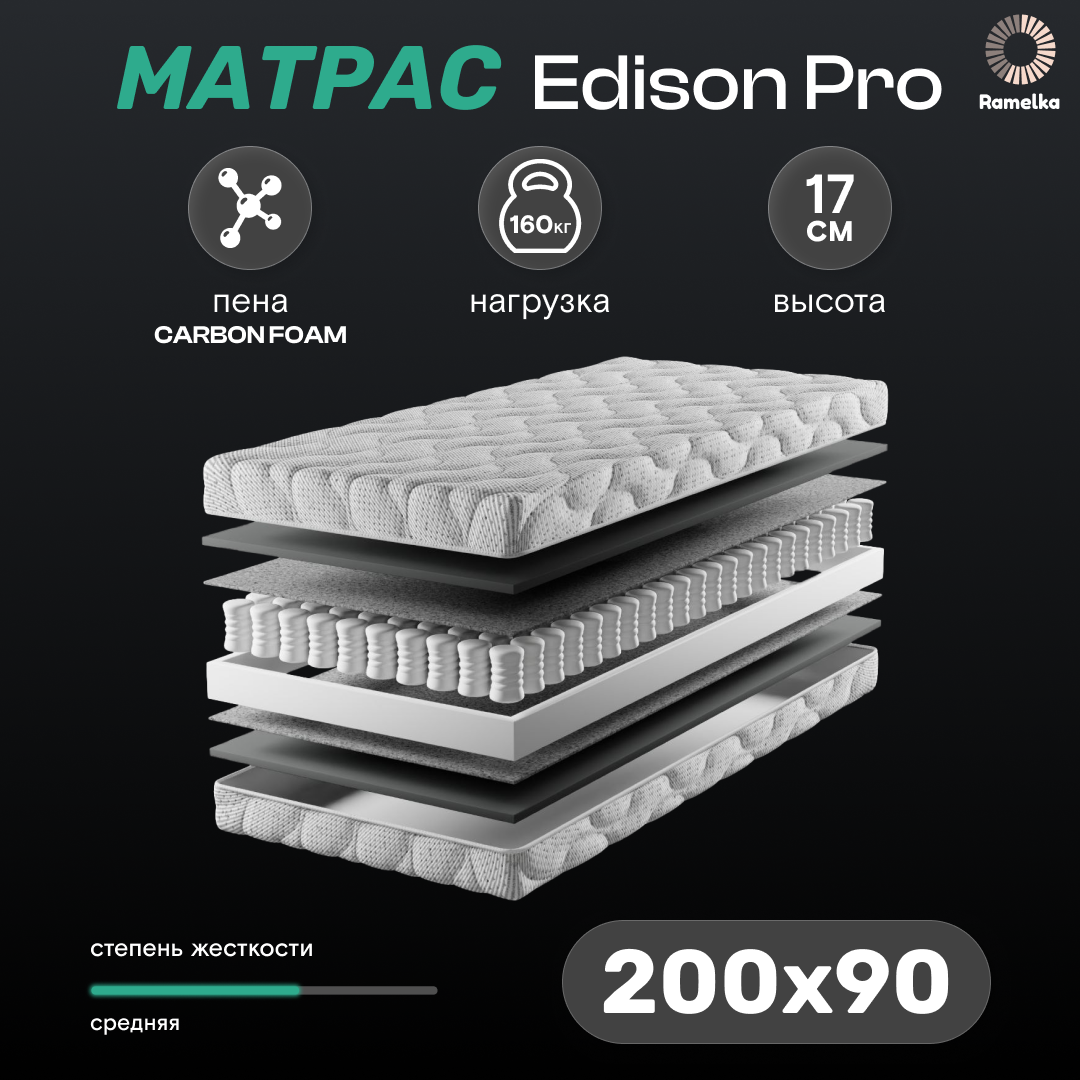 Матрас ортопедический Ramelka Edison Pro 200х90х17