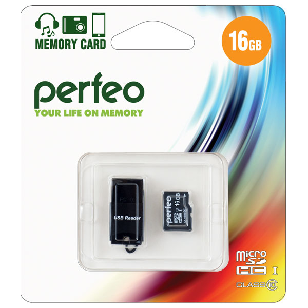 

Карта памяти Perfeo microSD 16GB High-Capacity (Class 10) + USB microSD Reader