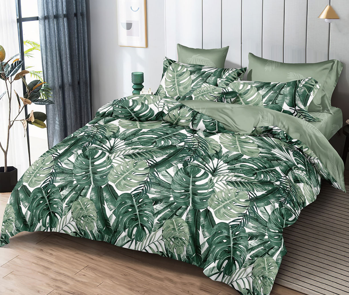 

Постельное белье на резинке Mercury Home Тропики 2СП с европростыней Поплин 4 наволочки, Тропики