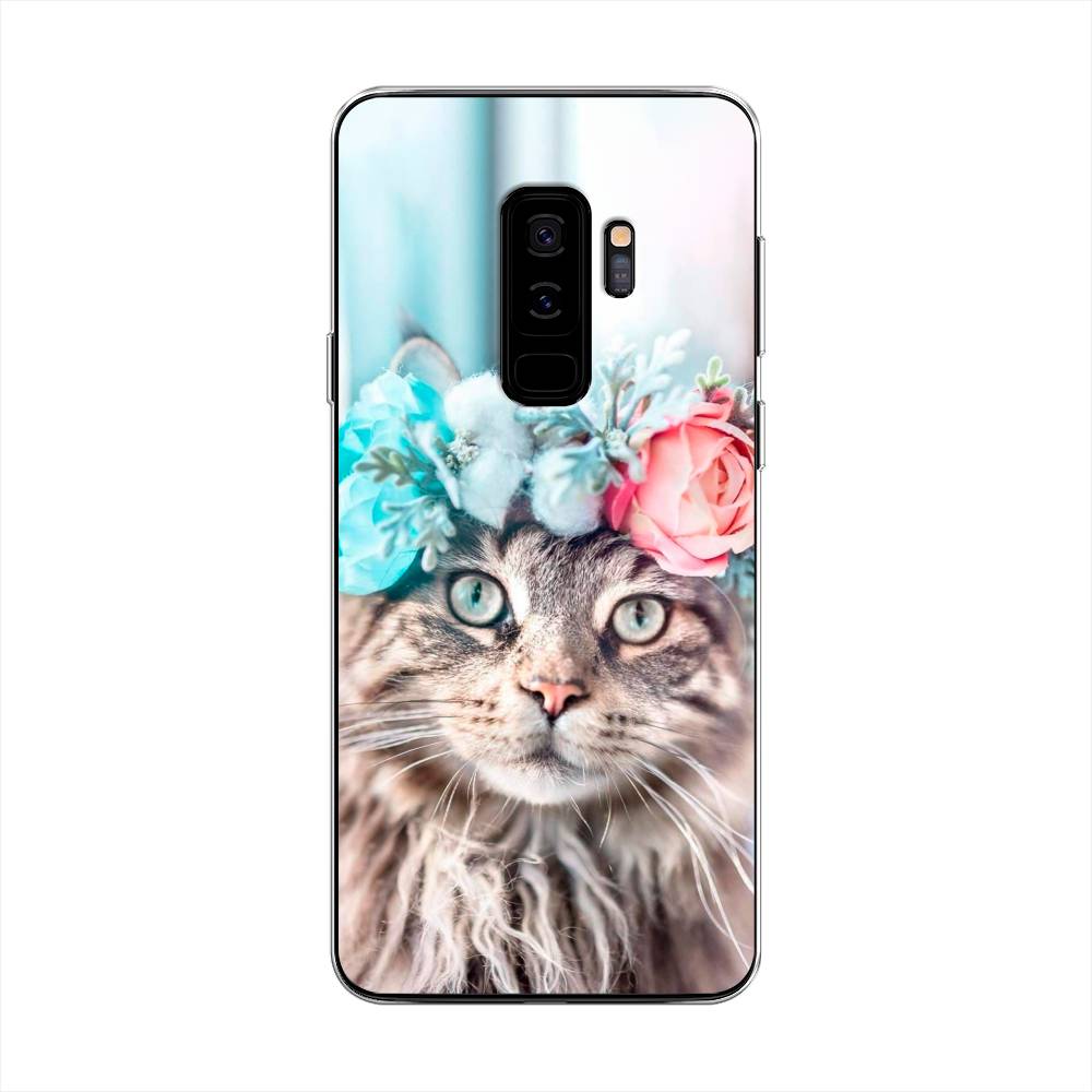 

Чехол Awog на Samsung Galaxy S9 + "Кот в венке", Серый;голубой;розовый, 25850-2