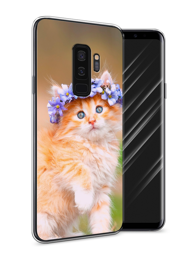 

Чехол Awog на Samsung Galaxy S9 + "Рыжий кот в венке", Коричневый;синий, 25850-1