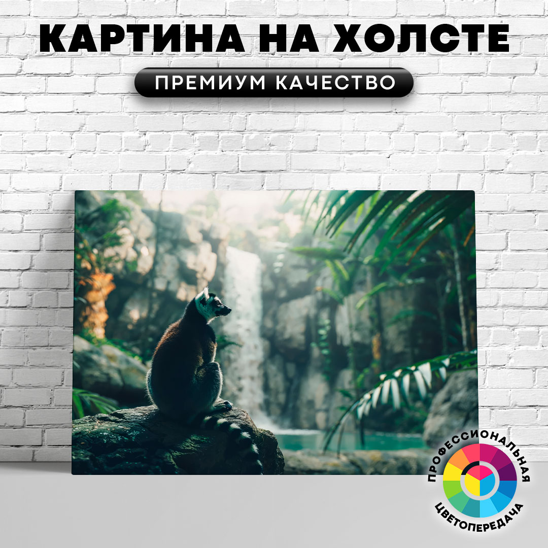 

Картина на холсте Лемур у водопада 50х70 см, ЖЛЕМУ