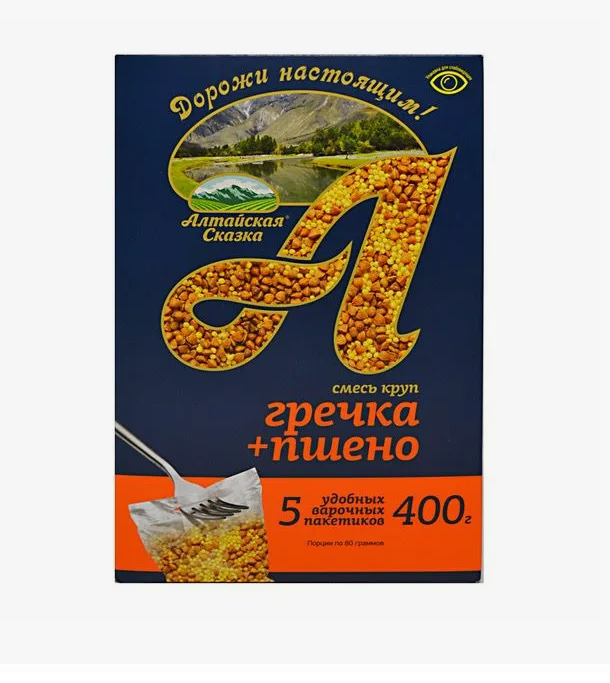 Крупа Гречка + Пшено Алтайская сказка в варочных пакетах, 400 г х 3 шт