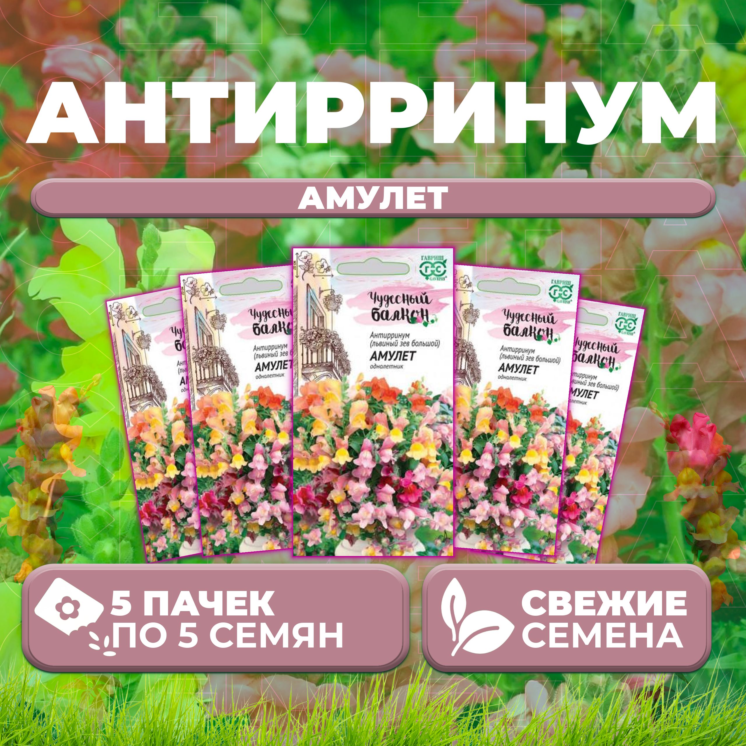 

Семена Антирринум (Львиный зев) Амулет, смесь, 5шт, Гавриш, Чудесный балкон (5 уп)
