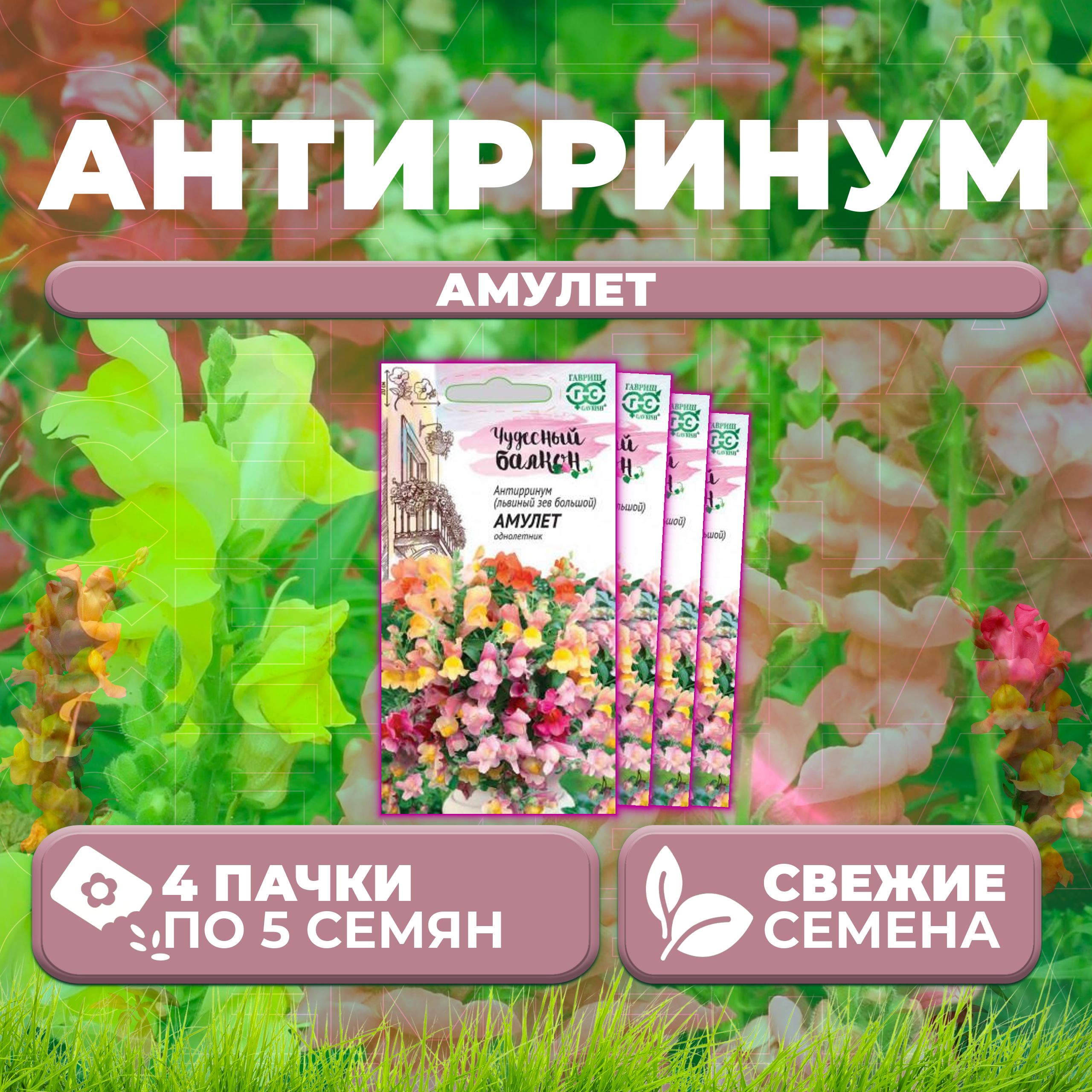 

Семена Антирринум (Львиный зев) Амулет, смесь, 5шт, Гавриш, Чудесный балкон (4 уп)