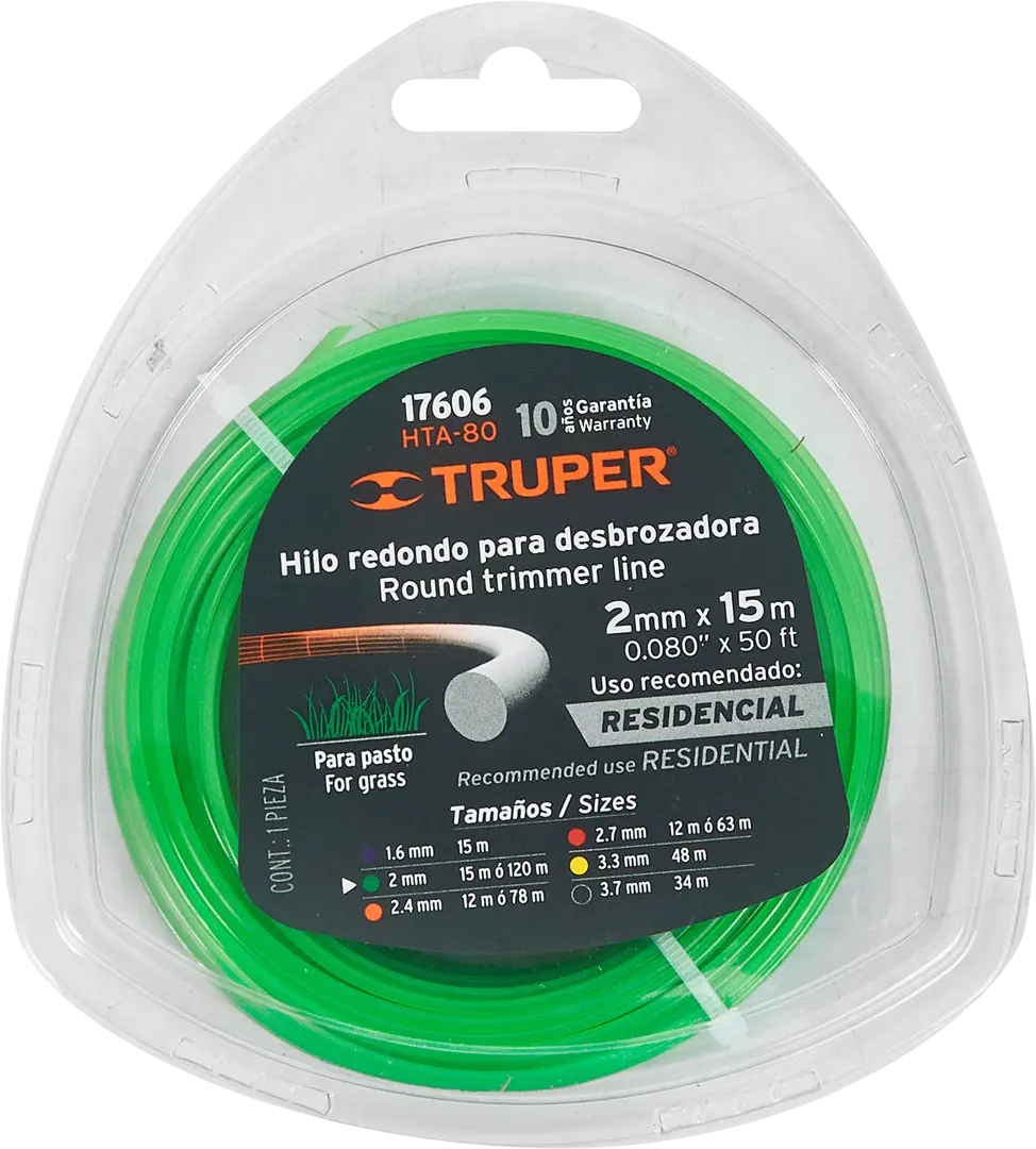

Леска для триммера Truper 17606 2 мм 15 м круглая, Зеленый