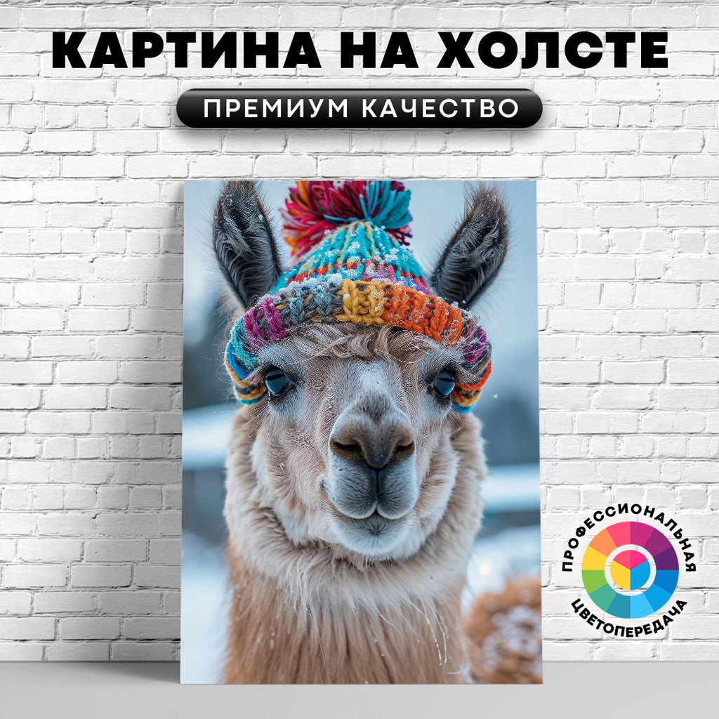 

Картина на холсте Лама в шапочке 40х30 см, ЖЛАМЫ