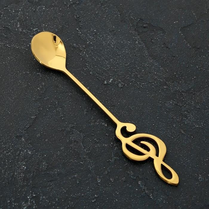 фото Подарки чайная ложка "скрипичный ключ" золотого цвета