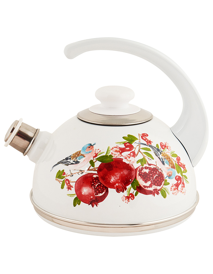 

Чайник со свистком ALAT Home, эмалированный, 2,5 л, 550001536]PI, Белый, чайнГранат