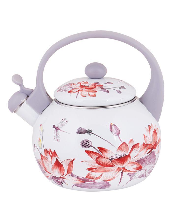 

Чайник со свистком Appetite Lotus, эмалированный, 2 л, 550000866]PI, Белый, чайнЛотус