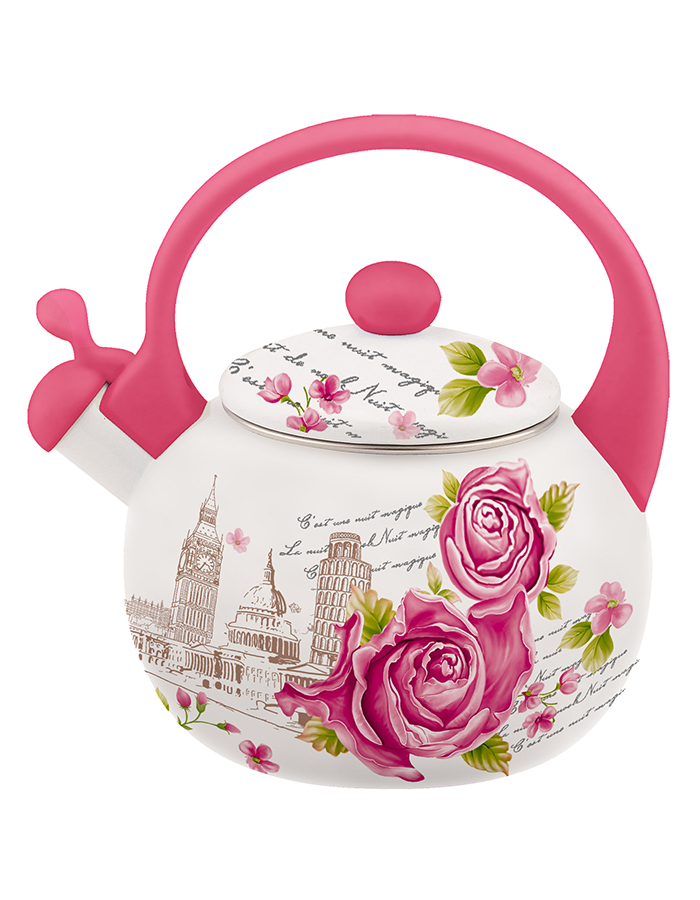 

Чайник со свистком Appetite Розалия, эмалированный, 2 л, 500083200]PI, Белый, чайнРозалия