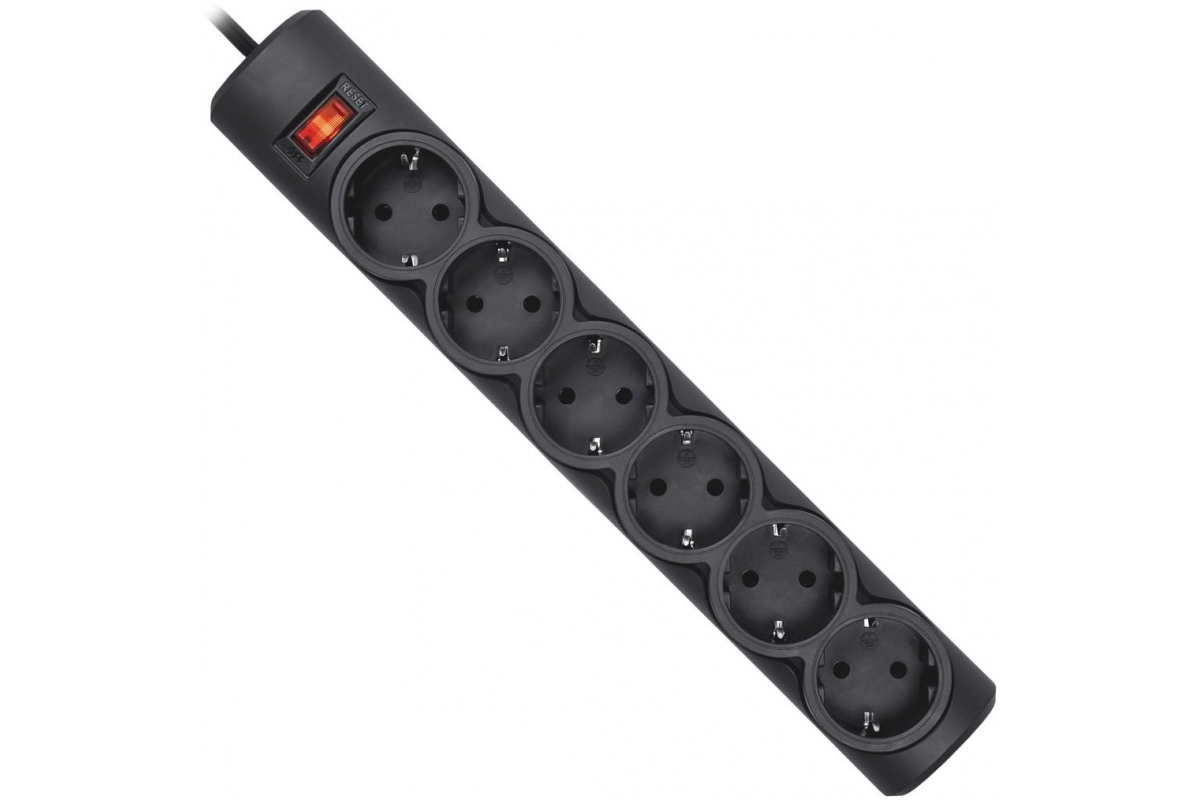 фото Сетевой фильтр defender dfs 155 5 м, черный, 6 розеток/ surge protector defender dfs 155 5