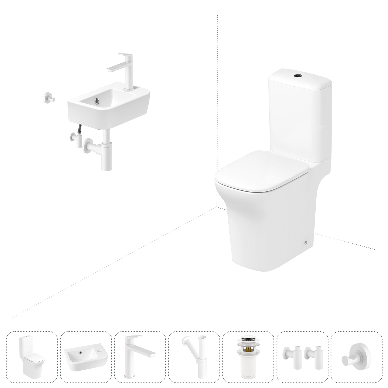 

Безободковый напольный унитаз Lavinia Boho Bristol Rimless 202008769 в наборе 7 в 1, Набор для туалета_Bristol_3305202R_правосторонняя раковина_ 7 в 1
