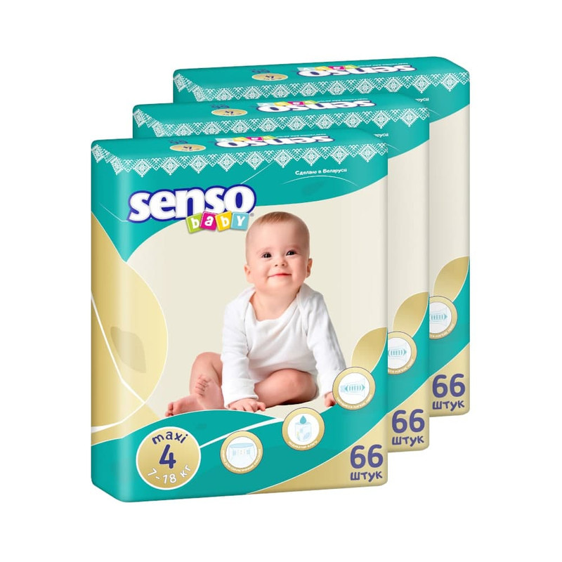 фото Подгузники senso baby 7-18 кг, р. 4, 198 шт. (3 уп. по 66 шт.)