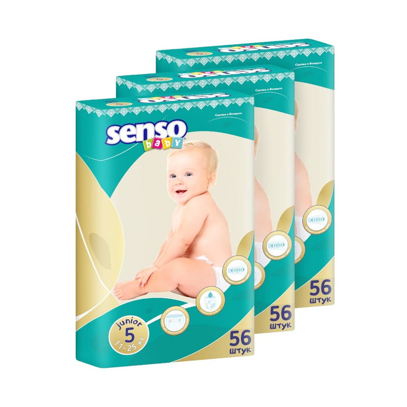 фото Подгузники senso baby 11-25 кг, р. 5, 168 шт. (3 уп. по 56 шт.)