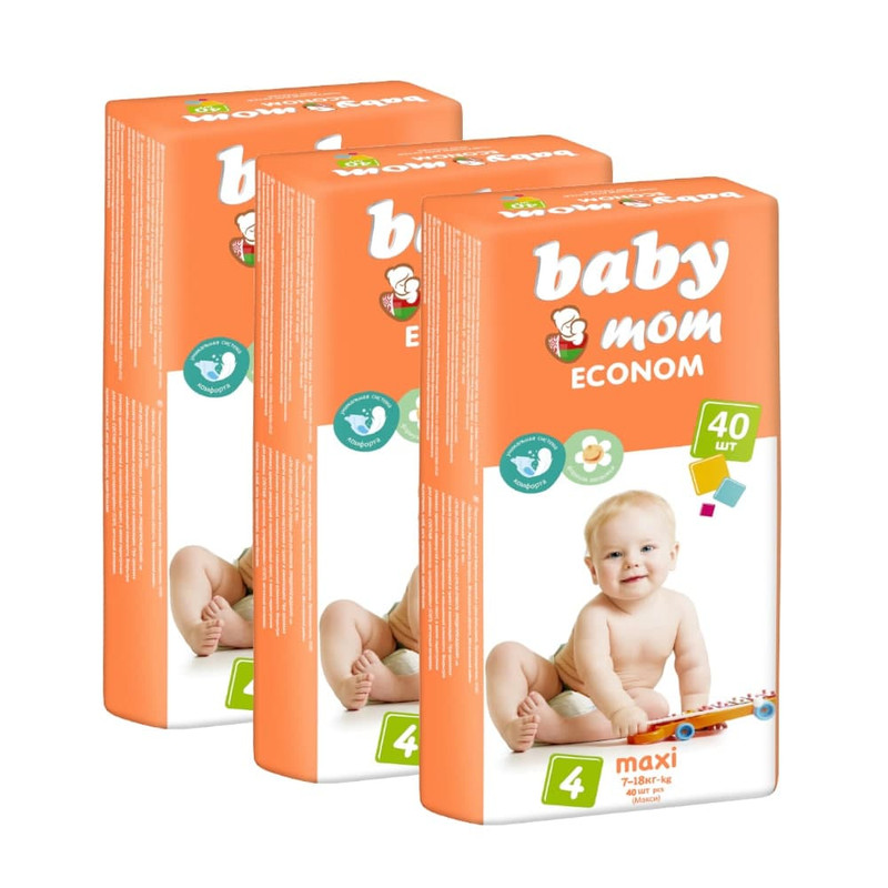 фото Подгузники baby mom 7-18 кг, размер 4, 120 шт. (3 уп. по 40 шт.)