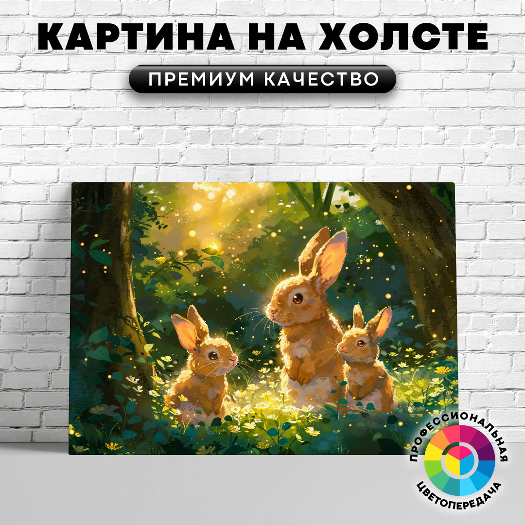 

Картина на холсте Семейство кроликов в лесу арт 60х45 см, ЖКРОЛ