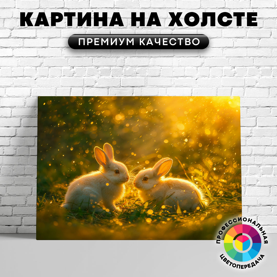 

Картина на холсте Кролики в лучах солнца 60х45 см, ЖКРОЛ