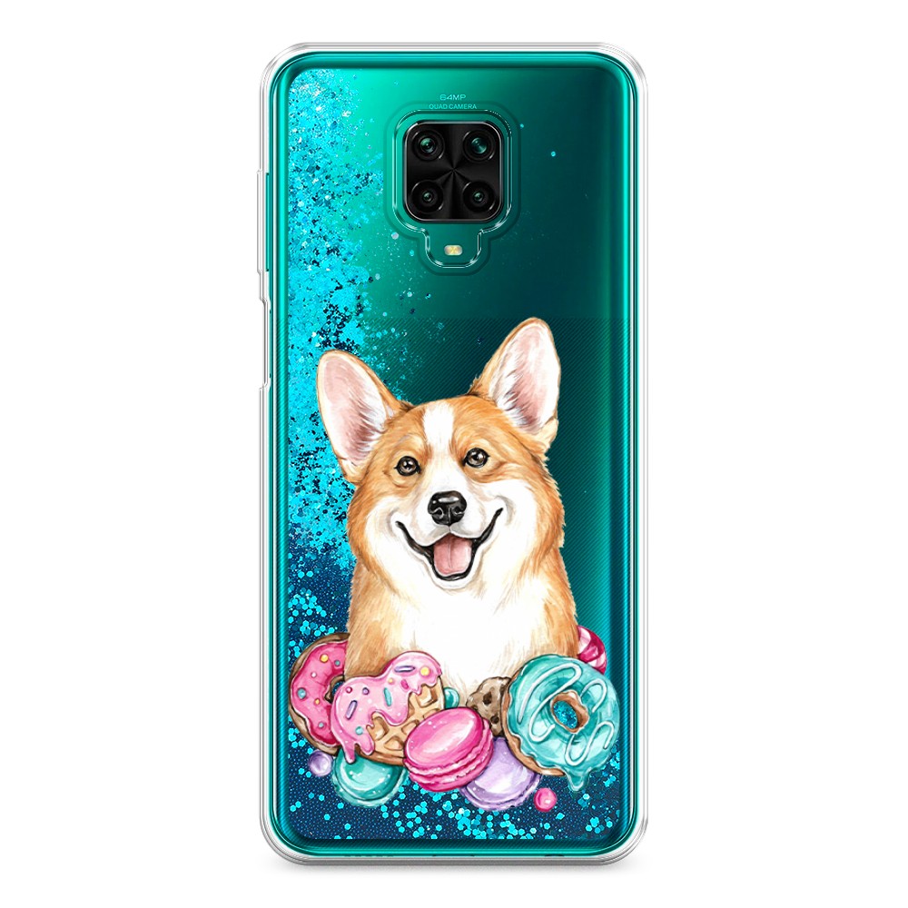 

Жидкий чехол с блестками "Корги и сладости" на Xiaomi Redmi Note 9 Pro, 38093-1