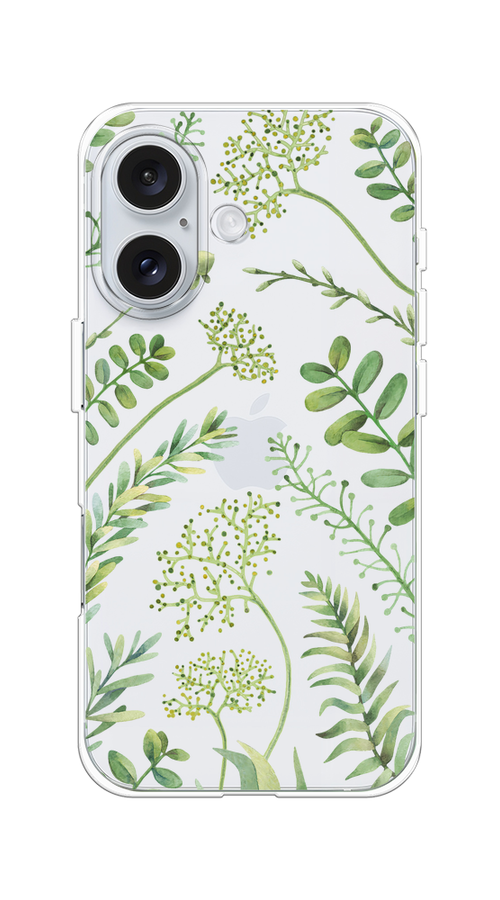 

Чехол на Apple iPhone 16 "Green Leaves", Зеленый;прозрачный, 16050-1