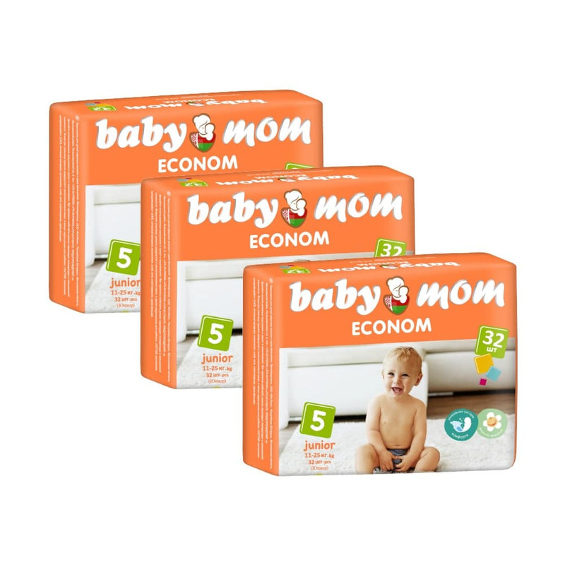 фото Подгузники baby mom 11-25 кг, размер 5, 96 шт. (3 уп. по 32 шт.)