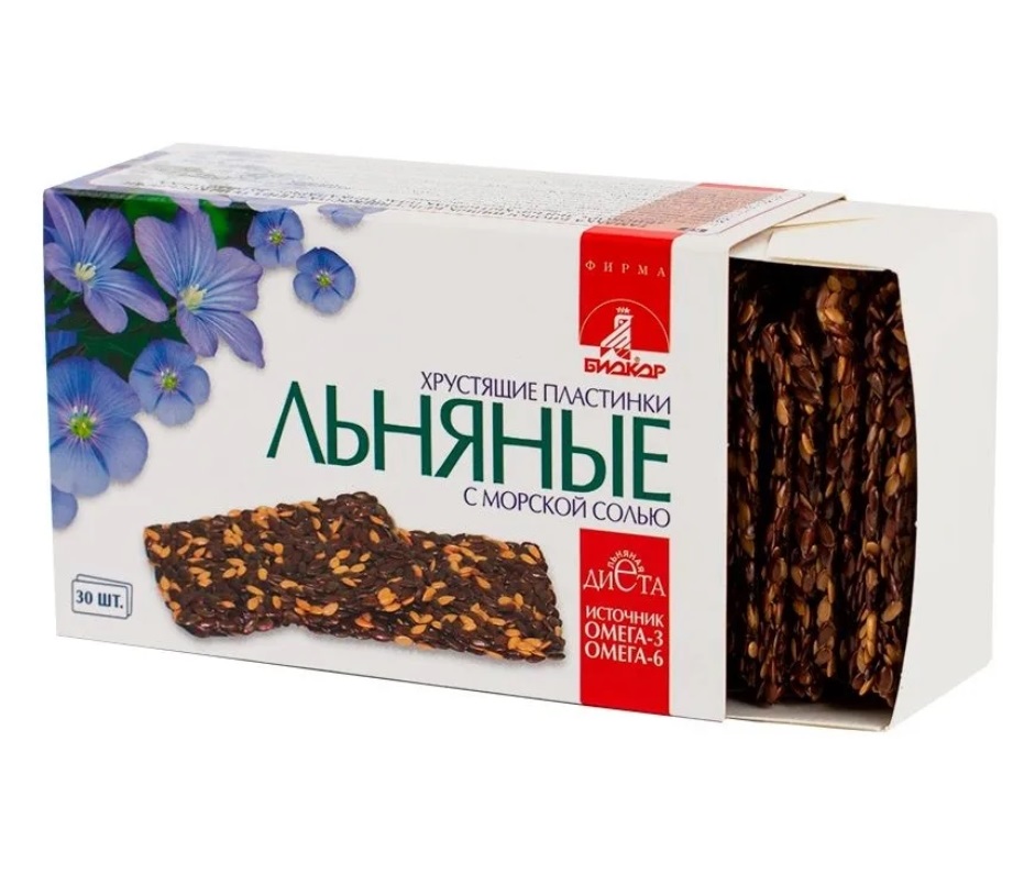 Льняные хрустящие пластинки Биокор с морской солью, 30 шт