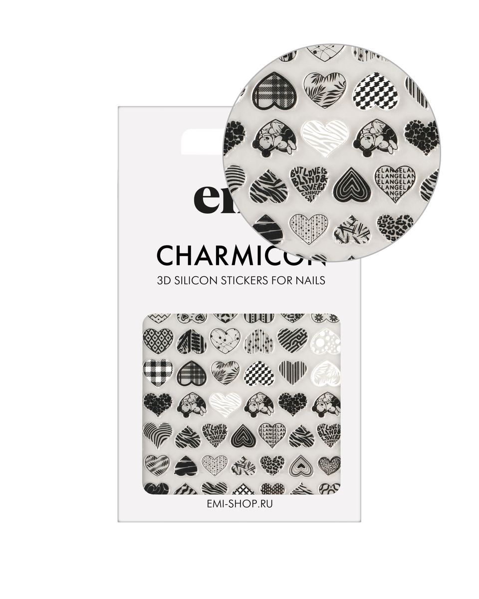 Наклейки для дизайна ногтей EMI Объемные Charmicon 3D Silicone Stickers 245 Чувства Россия белый,  черный